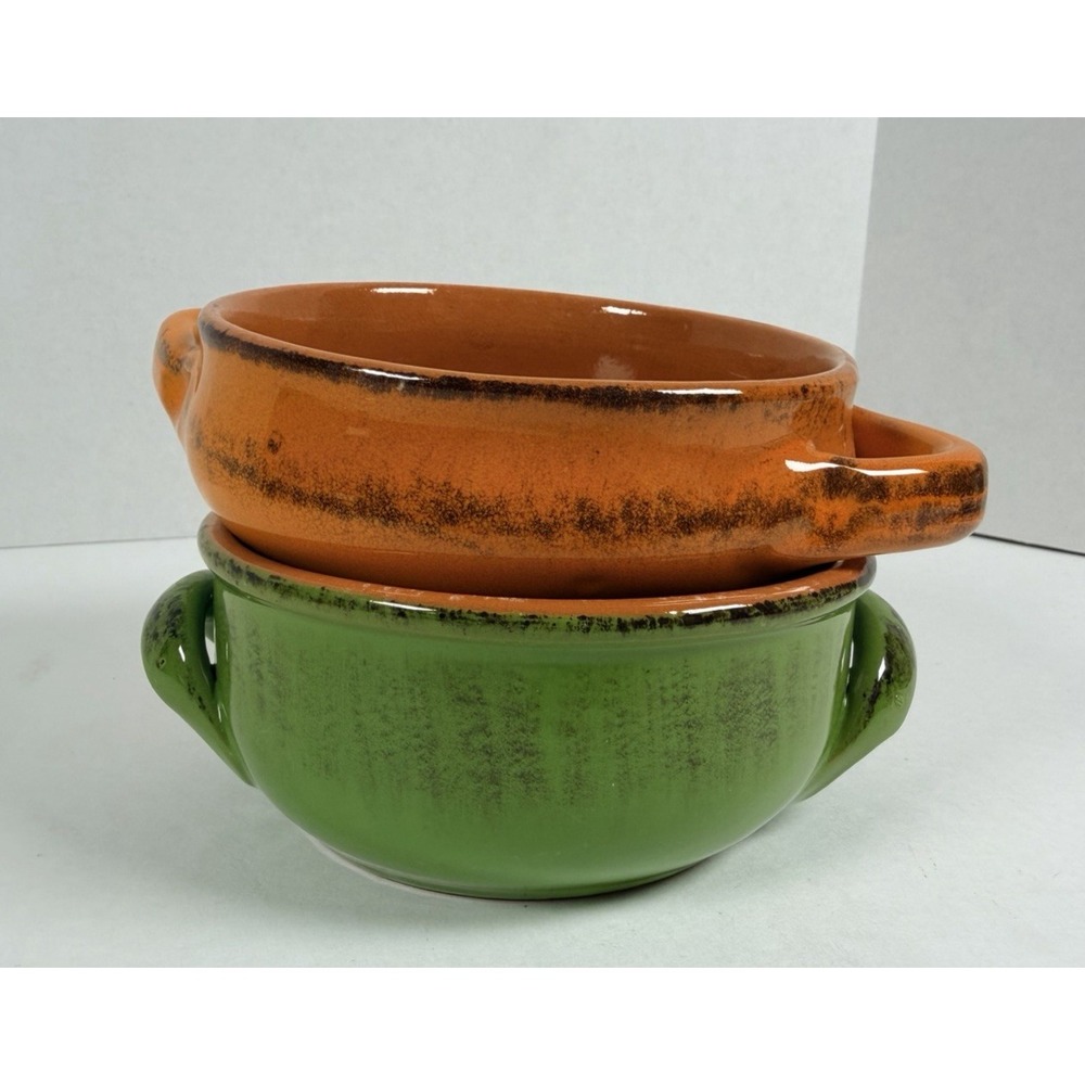 De Silva Set Of Two Italian Terracotta Glaze Bowls with Handles 5 Inches